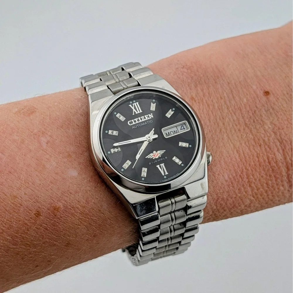 Rare Vintage Citizen Eagle 7 Automatic 21 Jewels Geometric Dial Day Date 8200